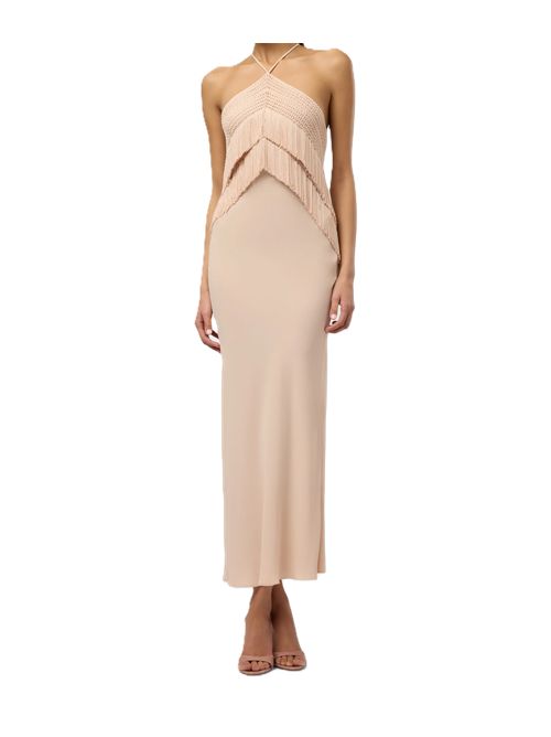 reina halterneck fringed midi dress The andamane THE ANDAMANE | TM190163ATNS059 CREPE DE CHINEPEACH